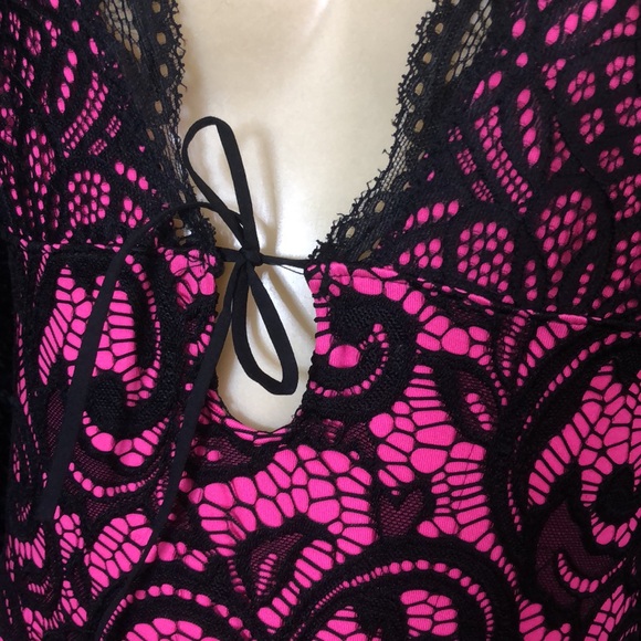 Pink & Black Lace Bodysuit with Bottom Closure - Picture 3 of 11